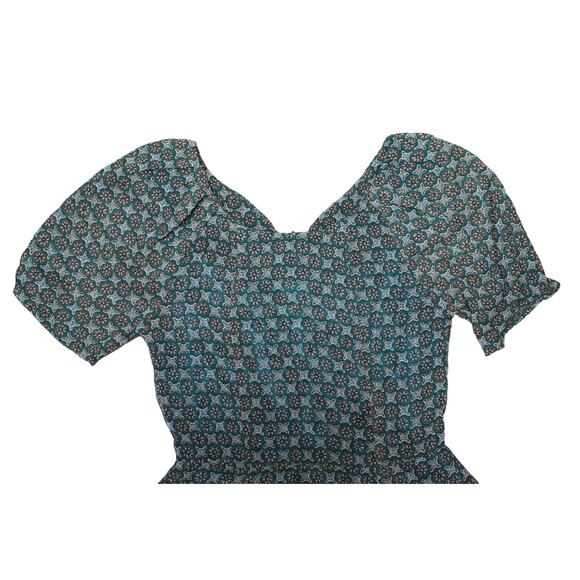 Pinkyotto Fit and Flare Chiffon Peasant Geometric Pattern Print Dress Green XS - Picture 5 of 11